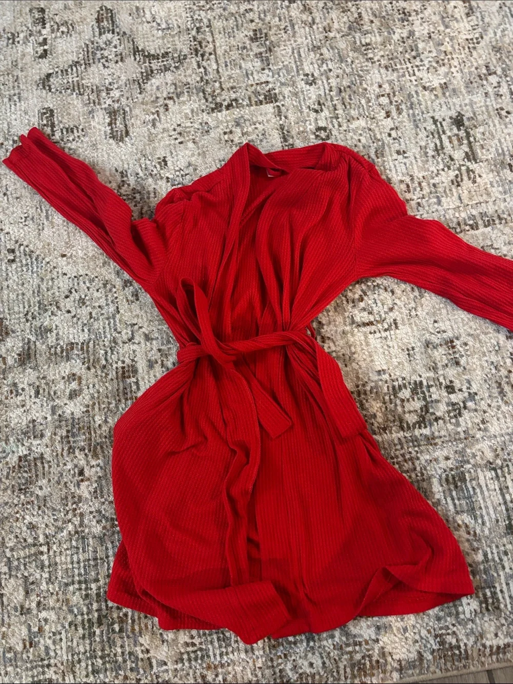 Red Wrap-Style Women's Dress with Tie Waist